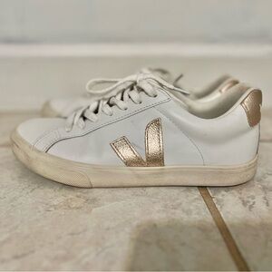 Veja Women's White and Gold Sneakers